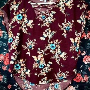 Floral Butterfly Print Women's high-low Top